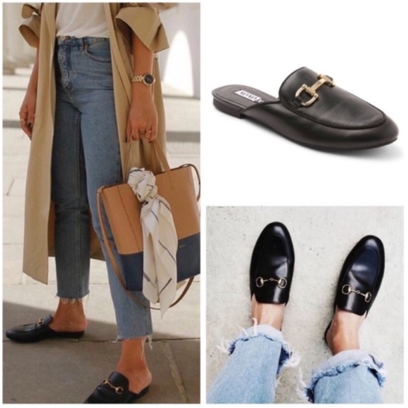mules with gold buckle